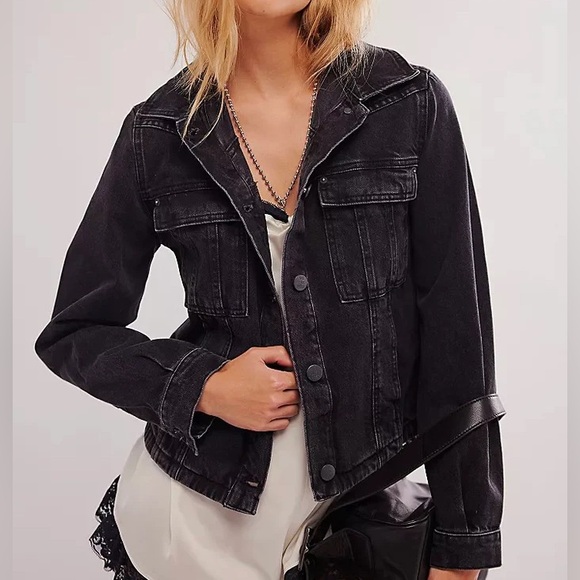 FREE PEOPLE Women’s We The Free Jade Denim Jacket-Black-Size Small & Medium - Picture 1 of 10